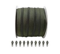 25 Mètres Rouleau de Fermeture Éclair Continue en Nylon + 10 Curseurs Automatiques en Métal 5#, fermeture éclair pour coudre des vêtements, fermeture éclair au mètre,pin 3075, 25 mètres +10 C