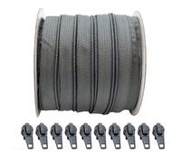 25 Mètres Rouleau de Fermeture Éclair Continue en Nylon + 10 Curseurs Automatiques en Métal 5#, fermeture éclair pour coudre des vêtements, fermeture éclair au mètre, gris 319, 25 mètres +10 C