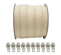 25 Mètres Rouleau de Fermeture Éclair Continue en Nylon + 10 Curseurs Automatiques en Métal 5#, fermeture éclair pour coudre des vêtements, fermeture éclair au mètre, (crème 103, 25 mètres+10C)