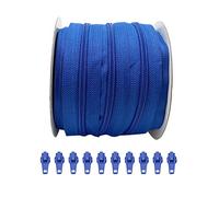 25 Mètres Rouleau de Fermeture Éclair Continue en Nylon + 10 Curseurs Automatiques en Métal 5#, fermeture éclair pour coudre des vêtements, fermeture éclair au mètre, bleu 232, 25 mètres +10 C