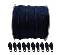 25 Mètres Rouleau de Fermeture Éclair Continue en Nylon + 10 Curseurs Automatiques en Métal 5#, fermeture éclair pour coudre des vêtements, fermeture éclair au mètre, (Marino 1320, 25 mètres+10C)