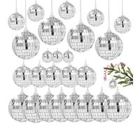 25 mini boules disco décoratives, 4 tailles, 3 cm, 4 cm, 4 cm, 5 cm, 6 cm, argent, à suspendre pour sapin de Noël, mariage, fête à la maison, fête d'anniversaire,