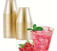 25-Pack 9 OZ 270 ml Imitation verre réutilisable Gobelets à eau Verres à vin Tasses à dessert Pour Cocktail,Martini Idéal pour les fêtes,les événements et l'utilisation quotidienne(paillettes d'or)