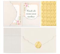 25 Pcs Enveloppe Faire Part Mariage 36 Pcs Autocollants De Sceaux Pochette d'Invitation De Mariage A7 Blanc Ivoire 13 x 18cm Carte d'Invitation De Mariage à 3 Volets Pour Mariage Anniversaire