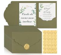 25 Pcs Pochette d'Invitation De Mariage 36 Pcs Autocollants De Sceaux Enveloppe Mariage A7 Vert Sauge 13 x 18 Cm Carte d'Invitation De Mariage à 3 Volets Pour Mariage Fête Prénuptiale Anniversaire