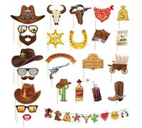 25 Pcs Western Cowboy Photo Props, 1 Set Bannière, Décorations De Fête Occidentales, Décorations De Cowboy Party Adultes, Décorations De Fête De Cowboy