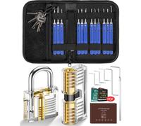 25 Piece Lock Pick Kit With 2 Transparent Locks, Training Tools Transparent Padlock With Leather Bag, Practice Tool For Beginner And Pro Locksmiths