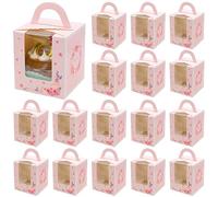 25 Pièces Boite a Cupcake Individuels, Boîte à Cupcakes Rose avec Cadre de Support Interne et Fenêtre Transparente pour Cupcake Anniversaire Fête Mariage