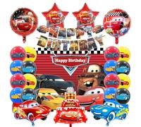 25 Pièces Cars Anniversaire Decoration, Voiture Ballons Feuille Enfants, avec Bannière Joyeux Anniversaire et Nappe de Thème, pour Garçons, Filles, Fêtes à Thème Decoration Anniversaire