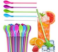 25 Pièces Cuillère Paille Reutilisable,Pailles Cuillère 2 En 1,Plastique Dur Colorées Granité Cuillères,Avec Goupillon De Nettoyage,Pour Slush,Glaces En Pot,Milk-Shakes,Yaourts Et Cocktails(25 PCS)