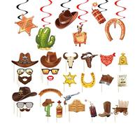 25 Pièces D'Accessoires Photo De Cowboy Occidental, 6 Pièces De Décorations en Spirale, Décorations De Fête De Cowboy, Décorations De Fête du Far West, Décorations De Fête De Cowboy