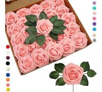 25 pièces Fleurs Artificielles Roses Artificielles Rose Tendre,Mousse Faux Roses avec Tiges Décoration Florale pour Anniversaire Mariage Gâteau Fête Jardin Artisanat Douche Nuptiale Saint Valentin