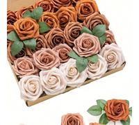 25 pièces Fleurs de simulation, nuances d'orange brûlé Fleurs artificielles pour thème de mariage extérieur, couleurs de roses fausses avec tige pour DIY Mariage extérieur, fête, banquet, célébration,