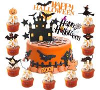 25 Pièces Halloween Toppers Gâteau, Halloween Cupcake Topper Déco, Fourchette à Fruits Enfants Pics Fantôme Araignée Chauve-Souris Décor Bento Dessert Nourriture Mise en Bouche fourchettes