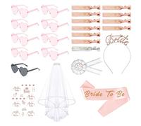 25 Pièces Kit Accessoire EVJF, Accessoire Enterrement de Vie De Jeune Fille, Team Bride Lunettes Cœur, Bracelets Team Bride, Autocollants, Voile, Écharpe, Badge, Enterrement de Vie de Jeune Fille