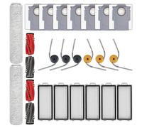 (25 pièces) Kit d'accessoires pièces de rechange pour aspirateur robot Roborock Qrevo Curv 2 Flow, 4 brosses rotatives, 6 brosses latérales, 7 sacs à poussière, 6 filtres HEPA, 2 serpillères rotatives