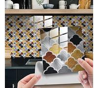 25 Pièces Marbre Stickers Adhésive Décorative à Carreaux pour Salle de Bains et Cuisine Stickers Carrelage, Hiser Scales Mosaïque Imperméables Auto-adhésifs Décoration (Or Brun,15x15cm)