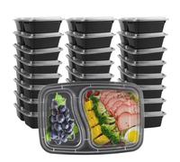 25 Pièces Meal Prep 1000ml 32oz Meal Prep Containers Plastique Boite Plastique Alimentaire 2 Compartiment avec Couvercles Hermétiques Réutilisables sans BPA pour Lave-vaisselle Congélateur Micro-ondes