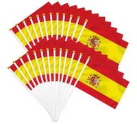 25 Pièces Petit Drapeau Espagnol, Mini Drapeaux à main Rouge Jaune Rouge avec Baguette en Plastique, Petit Drapeau Espagnol avec Bâton pour Décoration Football et Jeux (14 x 21 CM)