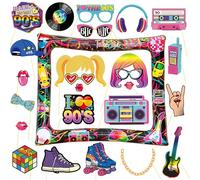 25 Pièces Photo Booth Props Années 90, LMSHOWOWO Cadre Photo Gonflable Années 90, Accessoires de Cabine Photo Rétro des 90s, Accessoire de Photobooth, pour Fête de Throwback des Années 1990