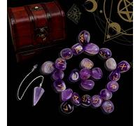 25 pièces Pierres runiques nordiques sculptées, set d'accessoires de runes de forme asymétrique incluant des runes en quartz agate, boîte en bois vintage, nappe, pour la divination, la décoration, la 