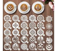 25 pièces Pochoirs pour Latte Art, Pochoirs à café ronds et creux, en forme de feuille, de cœur, de flocon de neige et de cygne, modèles de peinture réutilisables pour la préparation du café, la décor