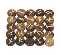 25 Pièces Round Rune Stones Symbole gravé Symbole en Pierre Set Witches Runes Set for Meditation Amulet, pour Ses Femmes Holiday (Pierre des yeux du tigre jaune)