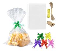 25 pièces Sachet Bonbon Transparent avec Fond, Transparentes Plastique Anniversaire Cellophane Clair avec Couleurs mélangées nœuds à Tirer,pour Emballage Biscuit Chocolat de Noël