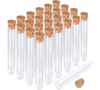 25 Pièces Tubes à Essai en Plastique Transparent avec Bouchons en Liège, 15x100mm 10ml, Fermeture Étanche pour Bijoux, Perles, Poudre, Épices Stockage, Usage Laboratoire ou Décoration