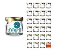 25 Pots à Confiture en Verre Vides 30ml- Bocaux en verre, Petit Pots, Bocaux pour Conserves et Confitures, Pot a Miel en Verre