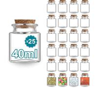 25 Pots en Verre Carrés 40 ml avec Bouchon en Liège : Parfait pour Épices, Confitures, Cadeaux Mariage, Bocal épices
