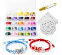25 Stück Fil à Coudre 0.55mmx9m Fil pour Bracelet Brésilien avec Boîte Fils Cirés pour Bricolage Fabrication de Bijoux Collier Macramé Cuir Couture avec 2 Disque à Tresser
