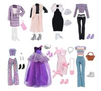 25 vêtements et accessoires pour poupées, compatibles avec Barbie 1 robe de soirée, 1 ensemble de mode, 1 costume à paillettes, 1 costume de pull, 3 robes, 3 sacs à main, 8 chaussures, 1 couronne, 3