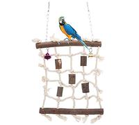 25 x 40 cm/9,8 x 15,7 po Jouet Suspendu pour perroquets, Bloc Bois Corde en Coton Filet d'escalade avec Cordes Pierre molaire Jouet Suspendu pour perruches, cacatoès et Cockatiels