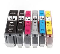 250 251 Multi Colors Ink Cartridge, Replacement Inkjet Cartridges, High Efficiency Printer Accessories with Excellent Ink, for PIXMA MG5420 MG5422 MG5520 MG5522 MG5620 MG6320 (BK BK C M Y GY 6