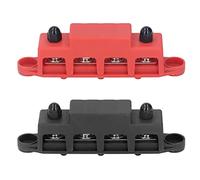 250 Amp Power Distribution Block Bus Bar, Paire avec Couvercle - Made in The USA - Marine, Automotive, Câblage Solaire Rouge et Noir 4 Bornes M8 Vis 48V 250A, Idéal pour Bateau,