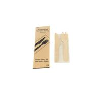 250 Kits Couverts Jetables en Bois - Couteau, Fourchette, Cuillère Dessert, Serviette - Écologiques, Zéro Déchet, Idéal Restauration, Traiteur, Événements, Repas à Emporter (3, Kit 3 Pièces)