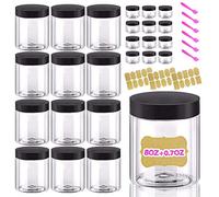 250 ml Pot Plastique avec Couvercle + 20 g Contenants pour Échantillons (Lot de 24) pour aliments secs, beurre d'arachide, crème, gommage au sucre, slime + étiquettes et spatules gratuits