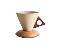 250 ml - Tasse à café rétro en céramique - Ensemble de tasses à café coniques pour femme - Petite poignée et dessous de verre en bois massif - Convient pour la maison, le restaurant, les fêtes et le