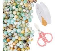 250 Pcs Perle Pierre Naturelle Rondes, 4 mm Perles pour Bracelet Bijoux avec Ciseaux de Sécurité et Fil Elastique, Perles de Rocaille pour Fabrication Bijoux Bracelet