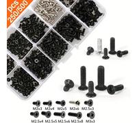 250 pièces/500 pièces Kit d'assortiment de petites vis d'ordinateur, vis noires minuscules pour lunettes M2 M2.5 M3, vis pour SSD, disque dur, ventilateur de processeur d'ordinateur portable et PC, ki