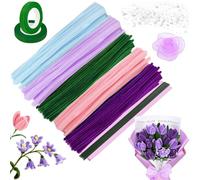 250 Pièces Fil Chenille,Cure Pipe Multicolores,Fils Chenilles Loisirs Creatifs,Cure-Pipes avec Floratape et Tige Fleur Artificielle,Ruban Cadeau,Papier Cadeau,Bricolage Bouquet de Fleurs (Violet)
