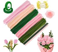 250 Pièces Fil Chenille,Cure Pipe Multicolores,Fils Chenilles Loisirs | Creatifs,Cure-Pipes avec Floratape et Tige Fleur Artificielle,Ruban Cadeau,Papier Cadeau,Bricolage Bouquet de Fleurs