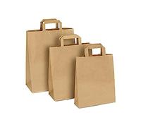 250 Sacs de course en papier kraft 22x10x28 cm couleur brun poignées plates