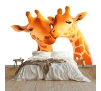 250 x 175 cm Papier peint panoramique - Affiche murale Animaux Girafes Amour, papier peint intissé Blanc personnalisé 3D, décoration murale pour salon et chambre d'enfant