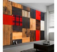 250 x 175 cm Papier Peint Panoramique Pour Garçons filles, Campagne Architecture Murs En Bois Poster Géant Mural 3D, Décoration Murale Premium Pour Salon, Chambre Adulte, Chambre D'Enfants Rouge