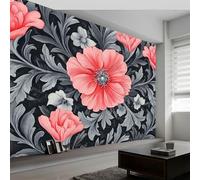 250 x 175 cm Papier peint panoramique Style William Morris Fleurs Murale Poster Tableaux Muraux Imprimé 3D, Papier Peint Intissé décoration pour chambre salon, Gris