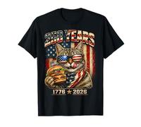 250 Years America 1776 2026 Patriotic Cat Eating Burger T-Shirt