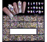 2500pcs Nail Art Strass Kit Boîte 21 Grilles Taille Mixte Ensemble 1pc Verre Cristal Décorations 3D AB Plat Gemstones-AB 500pcs