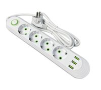 2500W EU Plug Fast Electrical Adapter Socket AC Outlet Power Strip 4 Hole Design Extension Cord and USB Ports EU Plug A
